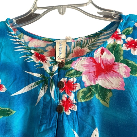 Sunny Island Hawaiian Shirt Womens OS Blue Floral Kaftan Adjustable Top Blouse - Picture 3 of 7
